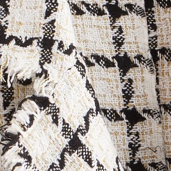 Multicolor Elegant Women's Plaid Pattern Raw Trim Belted Tweed Vest Overcoat - Picture 4 of 4